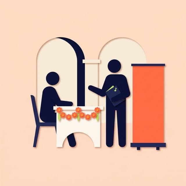 A student talking with a university representative across a table